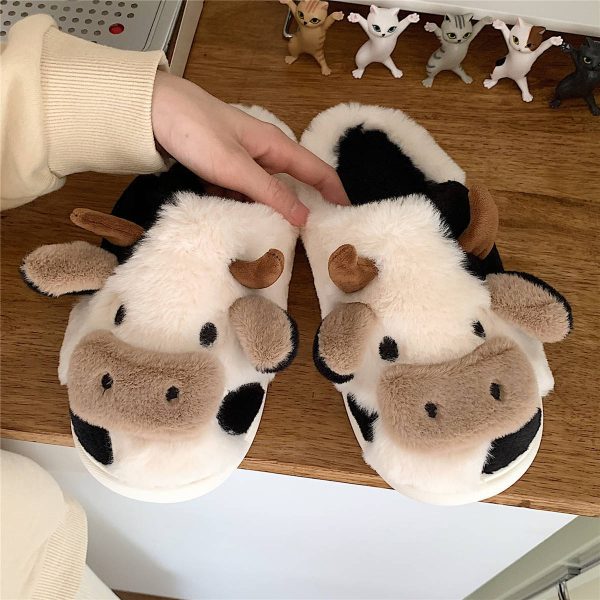 Cute Cow Animal Slipper For Women Girls Fashion Kawaii Soft Fluffy Winter Warm Slippers Woman Cartoon Milk Cow House Slippers Funny Shoes - Imagen 5