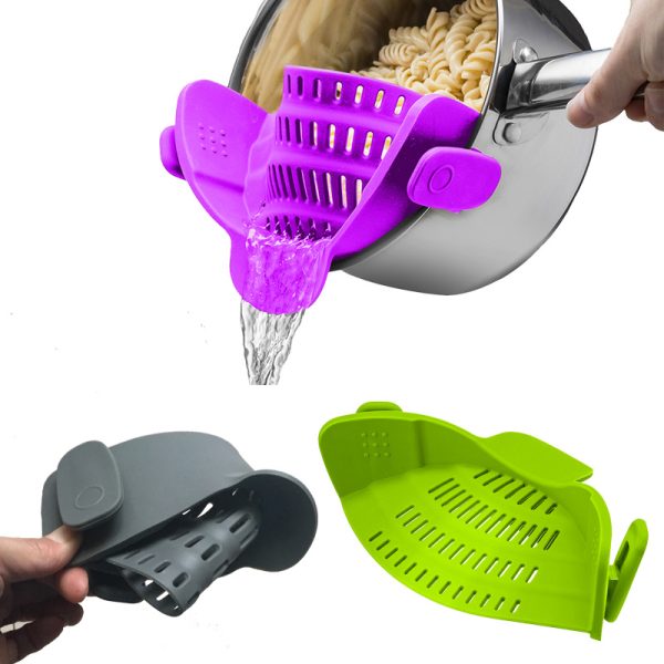 Silicone Clip-on Pot Pan Bowl Funnel Oil Strainer Creative Rice Washing Colander for Draining Liquid Fits All Pot Size - Imagen 2