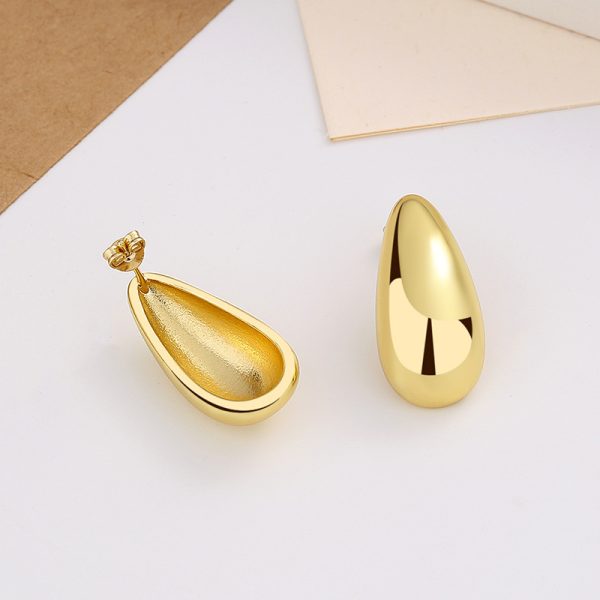 Fashion Jewelry Water Drop Glossy 16k Real Gold Plating Simple And Elegant Earrings - Imagen 4