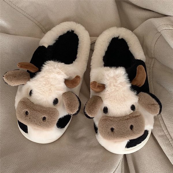 Cute Cow Animal Slipper For Women Girls Fashion Kawaii Soft Fluffy Winter Warm Slippers Woman Cartoon Milk Cow House Slippers Funny Shoes - Imagen 7