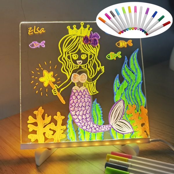 Acrylic DIY Note Board LED Night Light Creative Message Board Holiday Lamp With 7Pens USB LED Desk Lamp Note Daily Moment Painting Lamp - Imagen 2