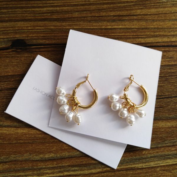Pearl tassel earrings simple earrings - Imagen 4