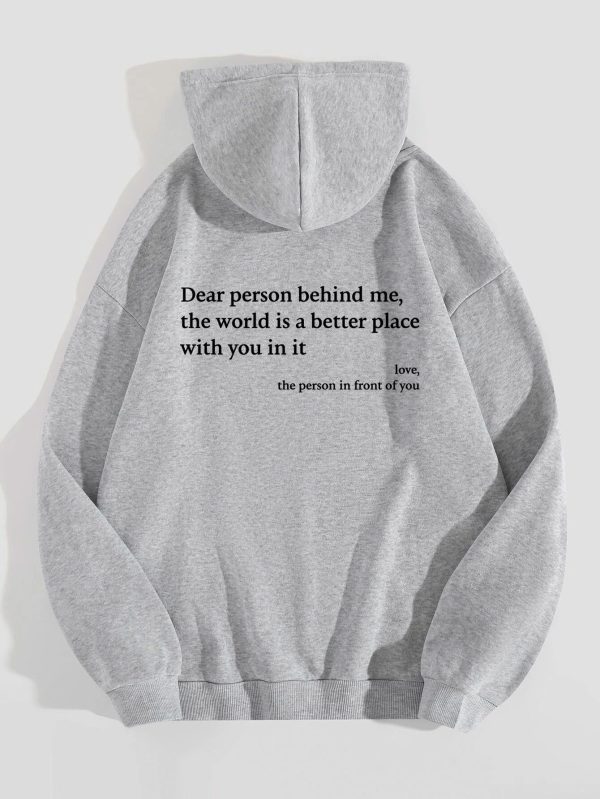 Women's Plush Letter Printed Kangaroo Pocket Drawstring Printed Hoodie Unisex Trendy Hoodies - Imagen 5