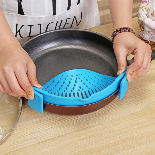 Silicone Clip-on Pot Pan Bowl Funnel Oil Strainer Creative Rice Washing Colander for Draining Liquid Fits All Pot Size - Imagen 8