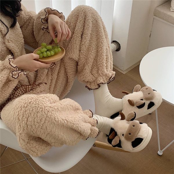 Cute Cow Animal Slipper For Women Girls Fashion Kawaii Soft Fluffy Winter Warm Slippers Woman Cartoon Milk Cow House Slippers Funny Shoes - Imagen 10