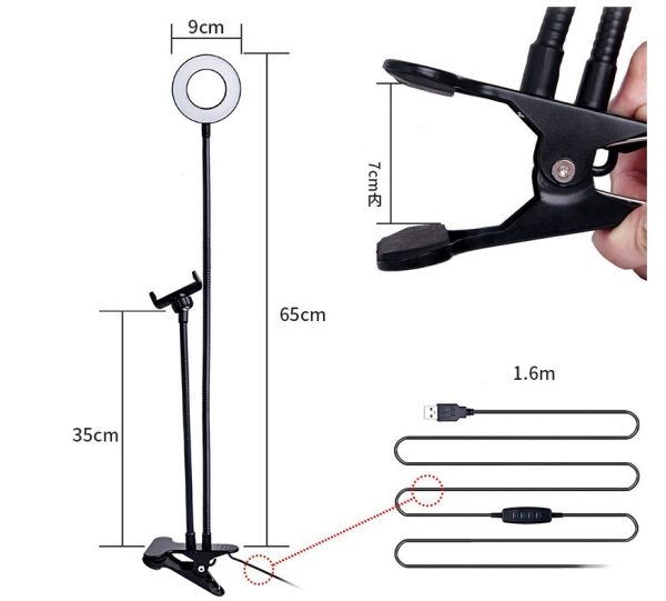 LED Selfie Ring Light for Live Adjustable Makeup Light-8cm Stand - Imagen 2
