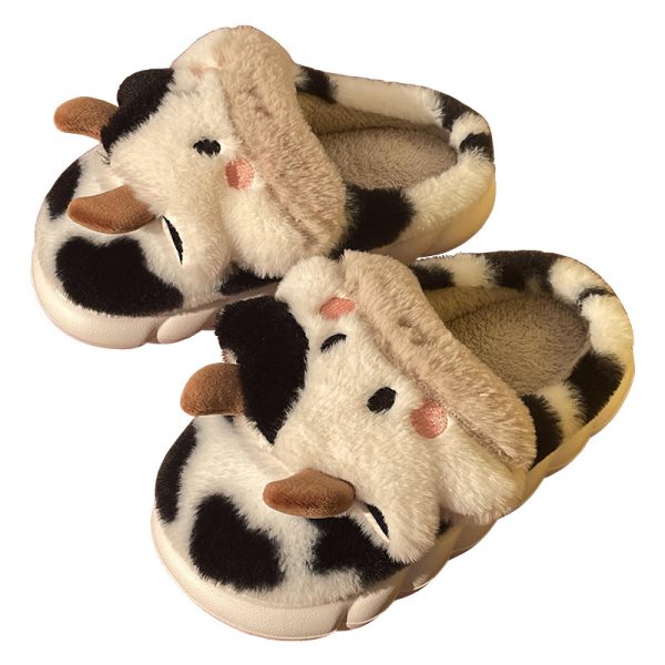 Cute Cow Animal Slipper For Women Girls Fashion Kawaii Soft Fluffy Winter Warm Slippers Woman Cartoon Milk Cow House Slippers Funny Shoes - Imagen 4