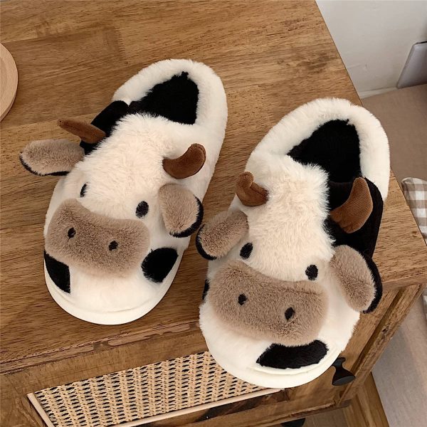 Cute Cow Animal Slipper For Women Girls Fashion Kawaii Soft Fluffy Winter Warm Slippers Woman Cartoon Milk Cow House Slippers Funny Shoes - Imagen 3