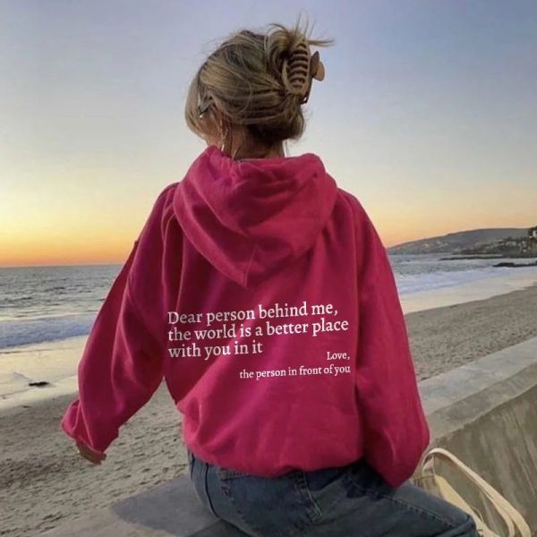Women's Plush Letter Printed Kangaroo Pocket Drawstring Printed Hoodie Unisex Trendy Hoodies - Imagen 4