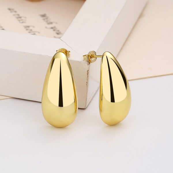 Fashion Jewelry Water Drop Glossy 16k Real Gold Plating Simple And Elegant Earrings - Imagen 3